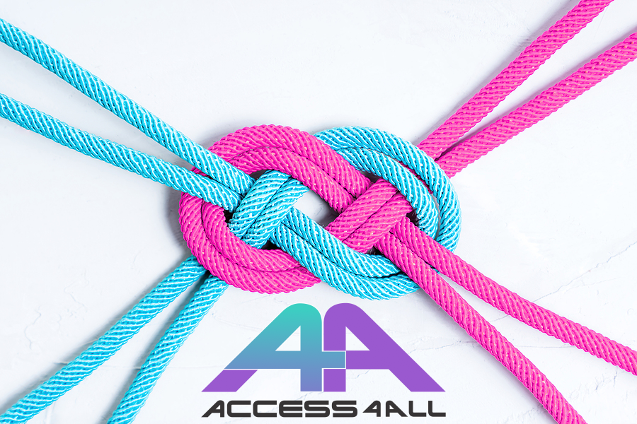 Above the All4Access logo, pink and blue ropes bound together.