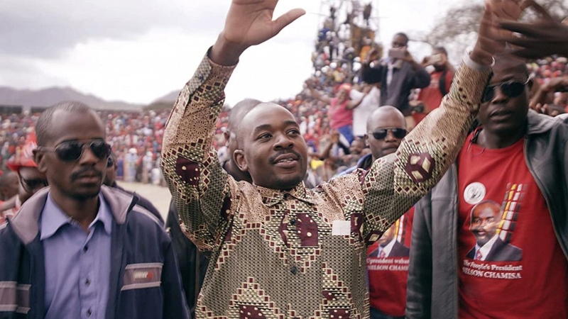 Nelson Chamisa, the Zimbawean presidential candidate, in a rally