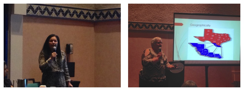 2 photo collage of the speakers. Left picture, Juanita. Right picture, Margaret next to a Texas map.